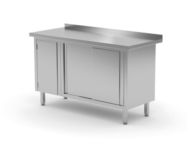 Stół przyścienny z szafką i drzwiami suwanymi - drzwi na zawiasach po lewej stronie 1200 x 600 x 850 mm POLGAST 134126-L 134126-L
