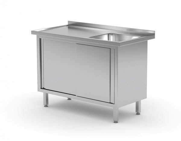Stół ze zlewem, szafka z drzwiami suwanymi - komora po prawej stronie 1500 x 600 x 850 mm POLGAST 217156-P 217156-P
