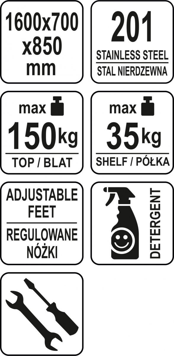STÓŁ PRZYŚCIENNY Z PÓŁKĄ SKŁADANY 1600×700×H850+100 mm YATO YG-09035 YG-09035