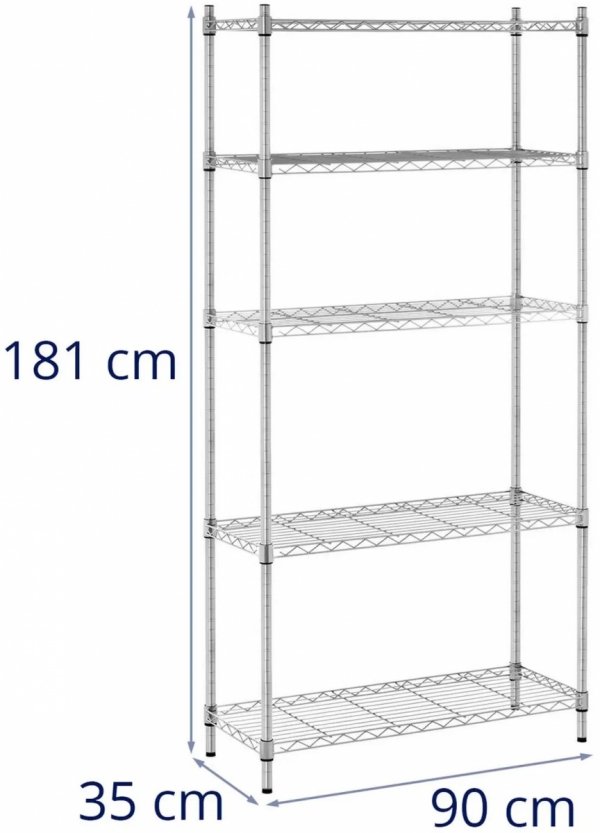 Regał metalowy - druciany - 350 x 900 x 1800 mm - szary ROYAL CATERING 10011224 RCMR-1800P25 