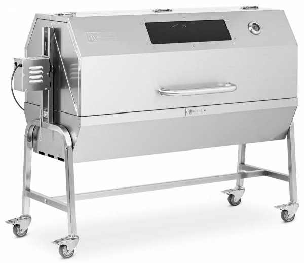  Grill węglowy z rożnem na prosiaka - z silnikiem - 40 kg - długość rożna: 138 cm - stal nierdzewna - wiatrochron - Royal Catering 10013233 RCSG-61PP