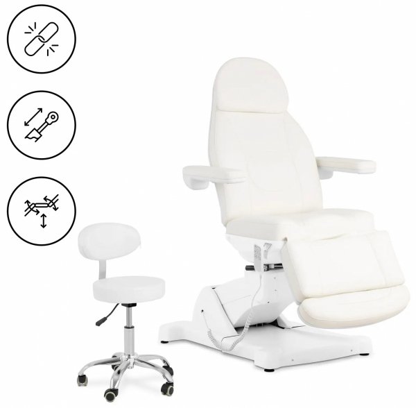 Fotel kosmetyczny + krzesło kosmetyczne - 3 silniki - 300 W - 190 x 55 x 60 - 90 cm - 150 kg każdy - biały Physa 10040731 PHYSA PORTICI