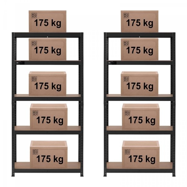 Regały magazynowe - 90 x 40 x 180 cm - 5 x 175 kg - szary łupkowy - 2 szt. MSW 10061975 MSW-STSH-22