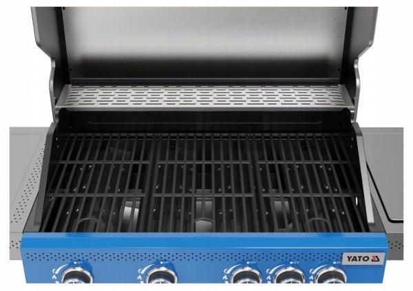 GRILL GAZOWY ITAMI 4+1, 14,5KW, Z SZYBĄ, NIEBIESKI Yato YG-20033