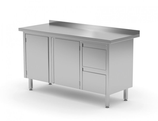 Stół przyścienny szafka z dwiema szufladami i drzwiami na zawiasach - szuflady po prawej stronie 1300 x 700 x 850 mm POLGAST 132137-P 132137-P