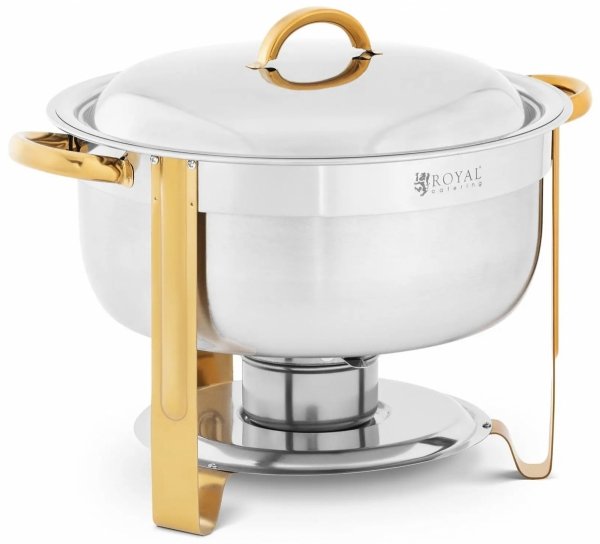 Podgrzewacz do potraw - okrągły - złote akcenty - 4,5 l - 1 pojemnik na paliwo - Royal Catering 10013030 RCCD-RT17_5LG