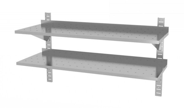 Półka wisząca przestawna podwójna, perforowana z dwiema konsolami 900 x 300 x 600 mm POLGAST 384093-PERF 384093-PERF