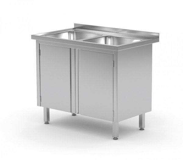 Stół z dwoma zlewami, szafka z drzwiami na zawiasach 1000 x 700 x 850 mm POLGAST 228107 228107