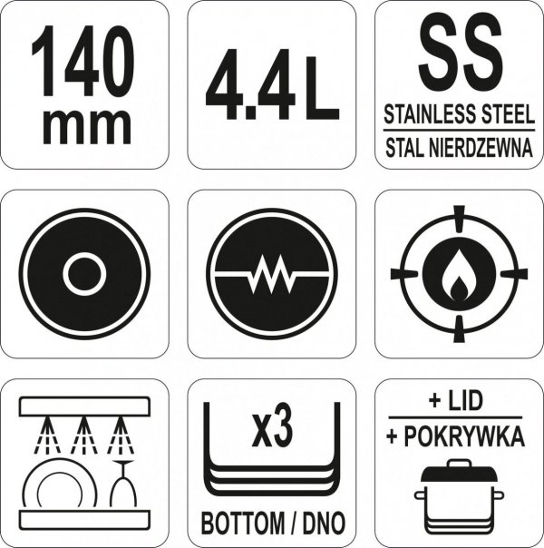 GARNEK ŚREDNI Z POKRYWKĄ SS 20x14CM YATO YG-00022 YG-00022