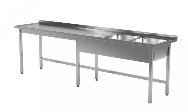 Stół z dwoma zlewami bez półki - komory po prawej stronie 2000 x 600 x 850 mm POLGAST 221206-6-P 221206-6-P