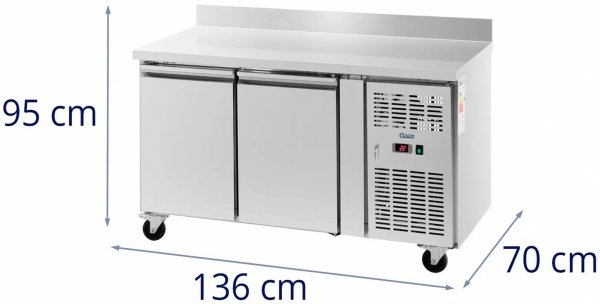 Stół chłodniczy na kółkach - 260 l - 2 komory - 136 x 70 cm - klasa B - rant - stal nierdzewna - Royal Catering 10013276  RCRT-2D280RE  4062859257284