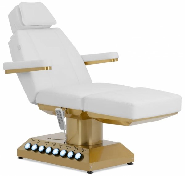 Fotel kosmetyczny - elektryczny - podgrzewany - 4 silniki - 350 W - 181 x 62 x 60,5 - 80,5 cm - 200 kg - biały / złoty Physa 10040820 PHYSA MARSALA WHITE  