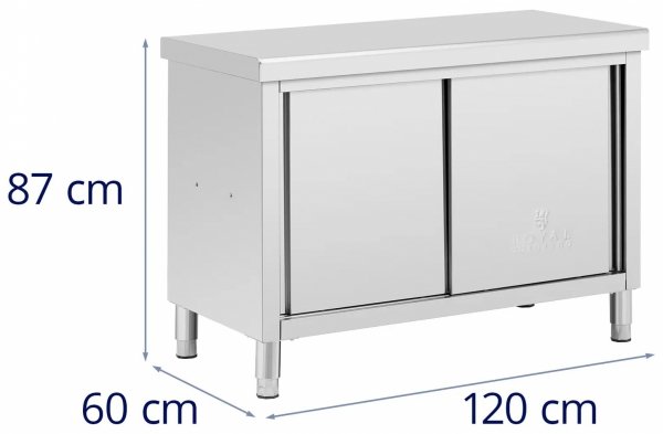  Stół roboczy z szafką przelotową ze stali nierdzewnej - ECO - 120 x 60 cm - 500 kg - Royal Catering  10013438 RCSSCB-120X60-H