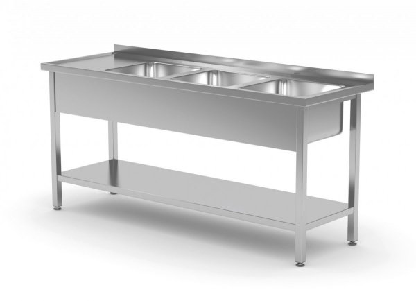 Stół z trzema zlewami i półką - komory po prawej stronie 1500 x 700 x 850 mm POLGAST 224157-P 224157-P