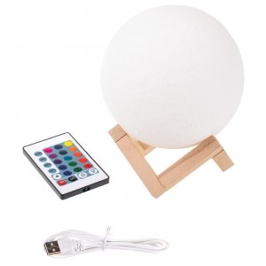 Lampka Luna 3D na drewnianym stojaku - 16 kolorów