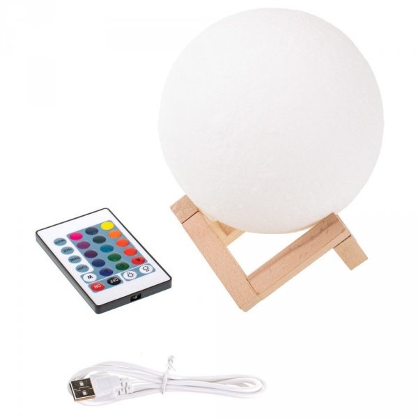 Lampka Luna 3D na drewnianym stojaku - 16 kolorów