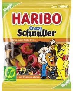 Haribo Crazy Schnuller  żelkowe smoczki  wegetariańskie 175g z Niemiec