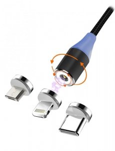 Kabel USB 2.0 Msonic MLU651 3w1 Mircro USB/USB C/ Lightning magnetyczny 1m czarny