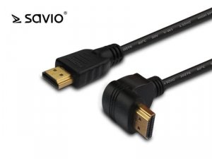Kabel HDMI Savio CL-04  1,5m, czarny, KĄTOWY, złote końcówki, v1.4 high speed, ether