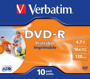 DVD-R Verbatim 4.7GB X16 Printable (10 Jewel Case)