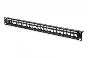 Patch panel pusty DIGITUS 19 24 port 1U do modułów keystone (RAL 9005)