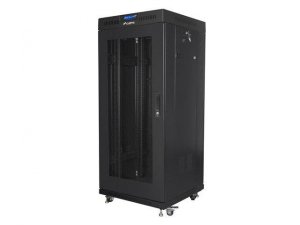 Szafa instalacyjna Rack stojąca 19 27U 600x600 czarna drzwi perforowane LCD Lanberg (flat pack)