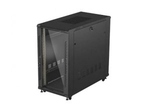 Szafa instalacyjna Rack stojąca 19 22U 600x1200 czarna drzwi przeszklone LCD Lanbeg (flat pack)