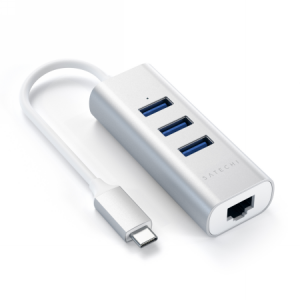 Satechi Aluminium Hub 2in1 - aluminiowy Hub do laptopów i komputerów stacjonarnych USB-C (3x USB-A, Ethernet) (silver)