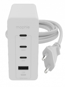 Mophie GaN speedport - ładowarka sieciowa 120W - 3 porty USB-C, 1 port USB-A (white)