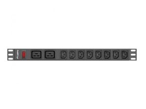 LANBERG LISTWA ZASILAJĄCA RACK 19 PDU PDU-02I1908I-0200-C20-BK (1U, 16A, 2X C19, 8X IEC C13, 2M, WTYK C20)