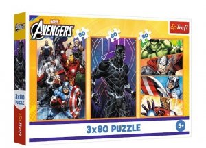 Trefl Puzzle 3x80 elementów Dni pełne akcji Avengers