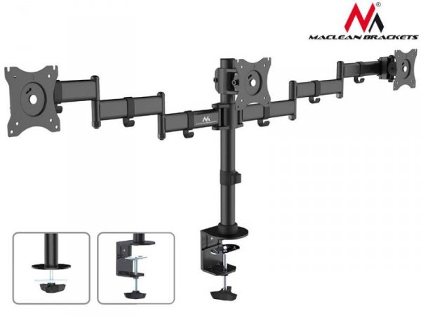 Uchwyt biurkowy na 3 monitory Maclean MC-691 13-27&quot; 8kgx3 czarny podwójne ramiona VESA 75x75 oraz 100x100