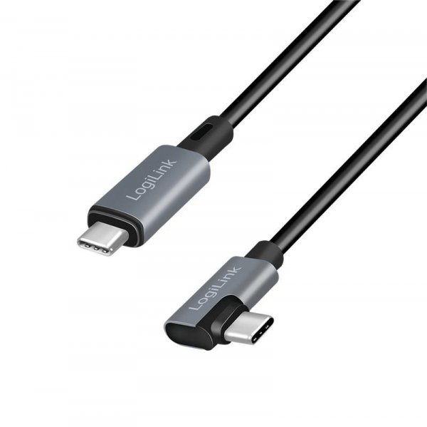 Kabel USB 2.0 LogiLink CU0182 USB-C - USB-C, M/M, kątowy, czarno/szary, 1m