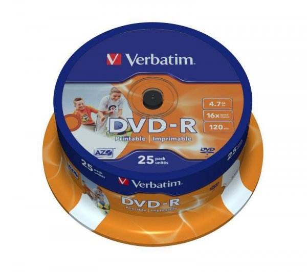 Płyty DVD-R Verbatim 16x 4.7GB (Cake 25) WIDE PRINTABLE