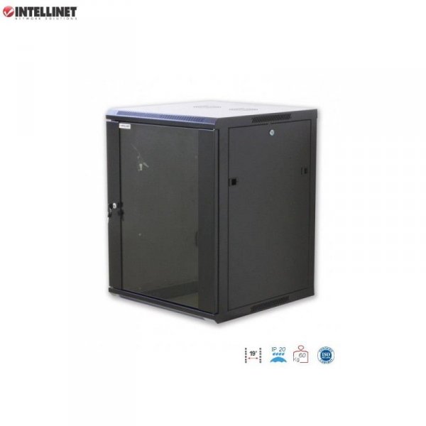 Szafa wisząca, zmontowana Intellinet 12U, 600x600, Rack 19&quot;, szklane drzwi, czarna