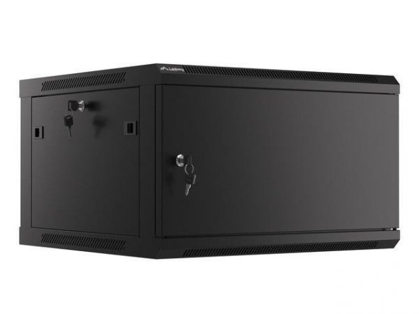 Szafa instalacyjna Rack wisząca 19&quot; 6U 600x600 czarna drzwi metalowe Lanberg (flat pack)