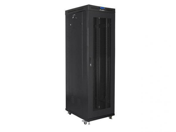 Szafa instalacyjna Rack stojąca 19&quot; 42U 600x1000 czarna drzwi perforowane LCD Lanberg (flat pack) V2
