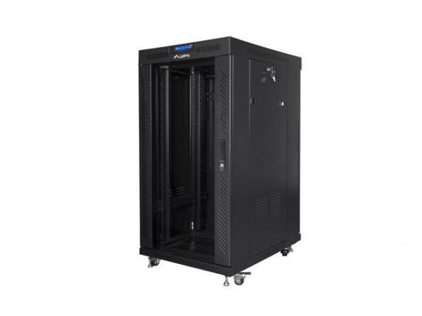 Szafa instalacyjna Rack stojąca 19&quot; 22U 600x600 czarna drzwi szklane LCD Lanberg (flat pack)