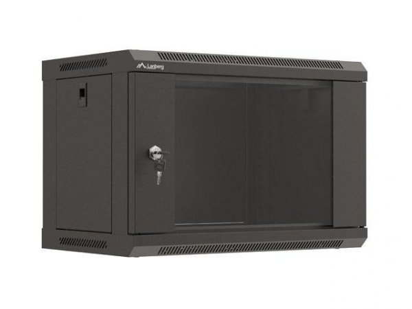 Szafa instalacyjna Rack wisząca 19&quot; 6U 540x350 czarna Drzwi przeszklone Lanberg (flat pack)