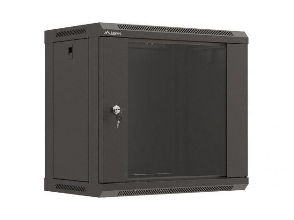 Szafa instalacyjna Rack wisząca 19&quot; 9U 540x350 czarna Drzwi przeszklone Lanberg (flat pack)
