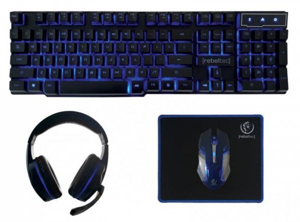 Zestaw przewodowy klawiatura + mysz + pad + słuchawki Rebeltec SHERMAN Gaming USB czarny podświetlany - USZ OPAK