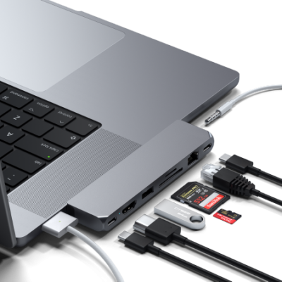 Satechi Pro Hub max - aluminiowy Hub z podwójnym USB-C do MacBook (2x USB-C, USB-A, 4K HDMI, czytnik kart micro/SD, Ethernet, ja