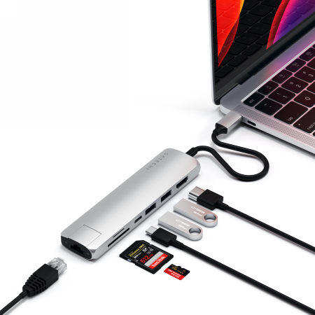 Satechi Aluminium Adapter Slim - aluminiowy adapter podróżny do urządzeń mobilnych USB-C (USB-C, 2x USB-A, 4K HDMI, czytnik kart