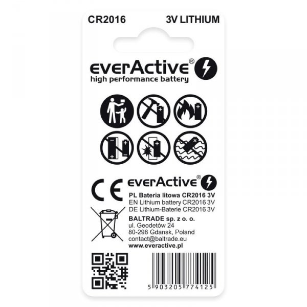 EVERACTIVE BATERIE LITOWE MINI CR2016 BLISTER 2 SZT. CR20162BL