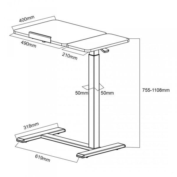 MACLEAN MOBILNE BIURKO/STAND NA LAPTOP, CZARNE, REGULACJA WYSOKOŚCI 76-109CM, MAX. 30KG MC-120 B