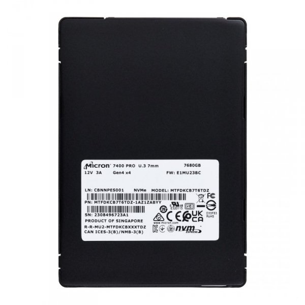 Dysk SSD Micron 7400 PRO 7.68TB U.3 (7mm) NVMe Gen4 MTFDKCB7T6TDZ-1AZ1ZABYY (DWPD 1) Tray