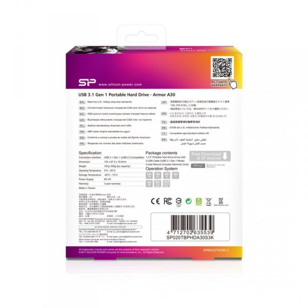 Dysk zewnętrzny HDD Silicon Power Armor A30 (2TB; 2.5&quot;; USB 3.2; 5400 obr/min; Orange-Black; SP020TBPHDA30S3K)