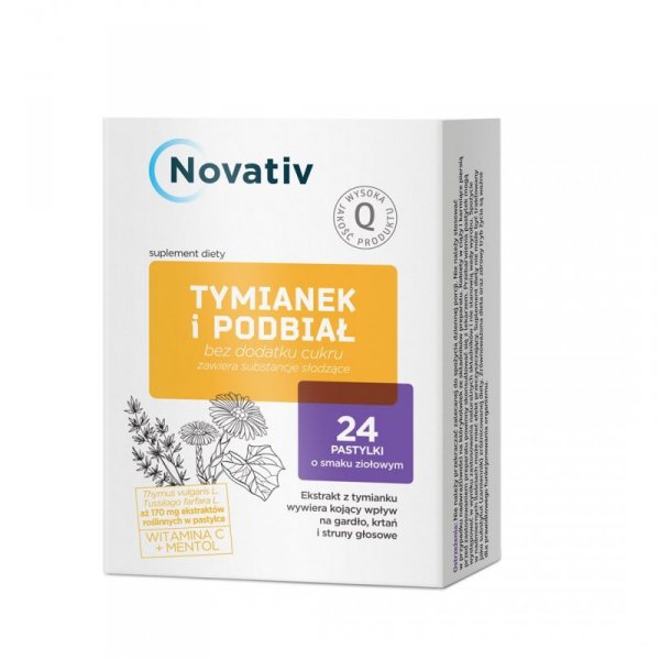 Novativ Tymianek i Podbiał, 24 pastylki do ssania