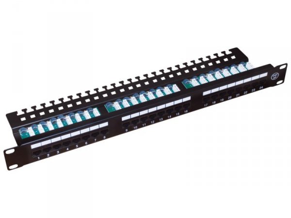 Patch panel A-LAN z półką, czarny PK013 (1U; 19&quot;; kat. 5e; UTP; 24xRJ-45)