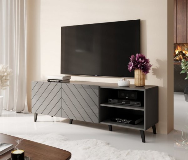 Szafka RTV ABETO 150x42x52 grafit/grafit połysk